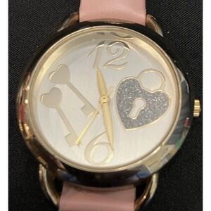Heart & Key Lock Love Silver Tone Pink Band Women’s Quartz Gift Watch Works